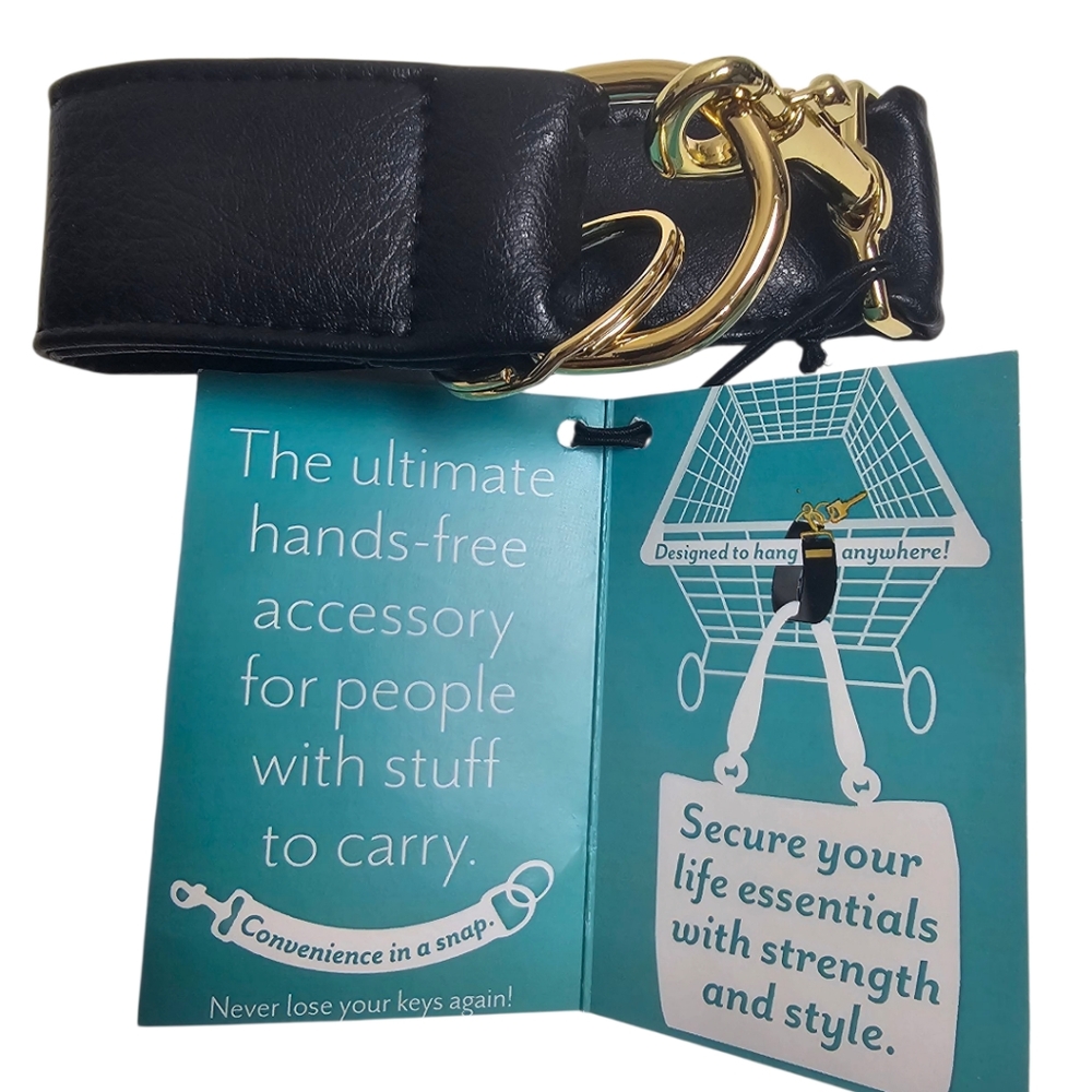 KEYPER Vegan Leather Key Ring Wristlet Black Gold Purse Diaper Bag Safety Strap - Picture 3 of 4